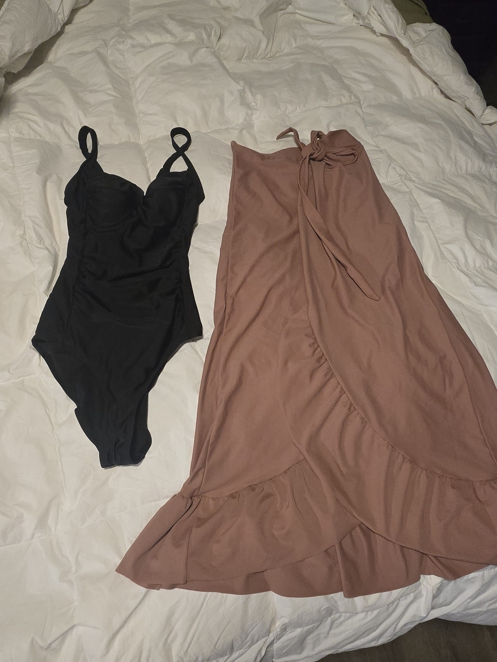 Women’s Black One-Piece Swimsuit & Mauve Wrap Cover-Up Set